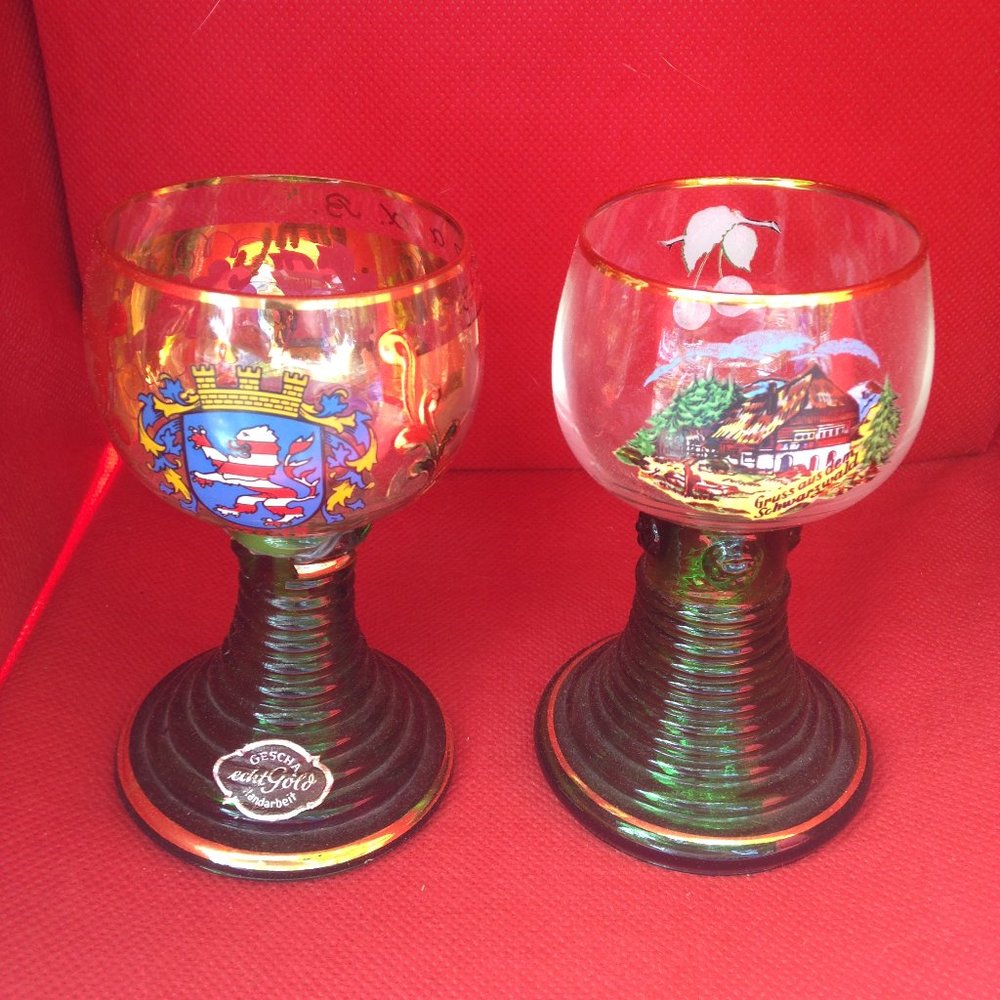 Set of 2 - Gescha Handarbeit Echt Gold German Goblets